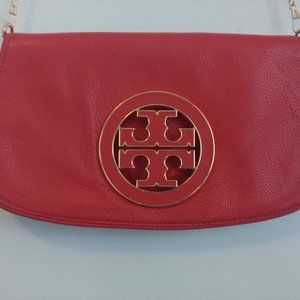 11x6 Tory Burch Orange Leather Amanda Logo Crossbody Bag REPLACED CHAIN STRAP